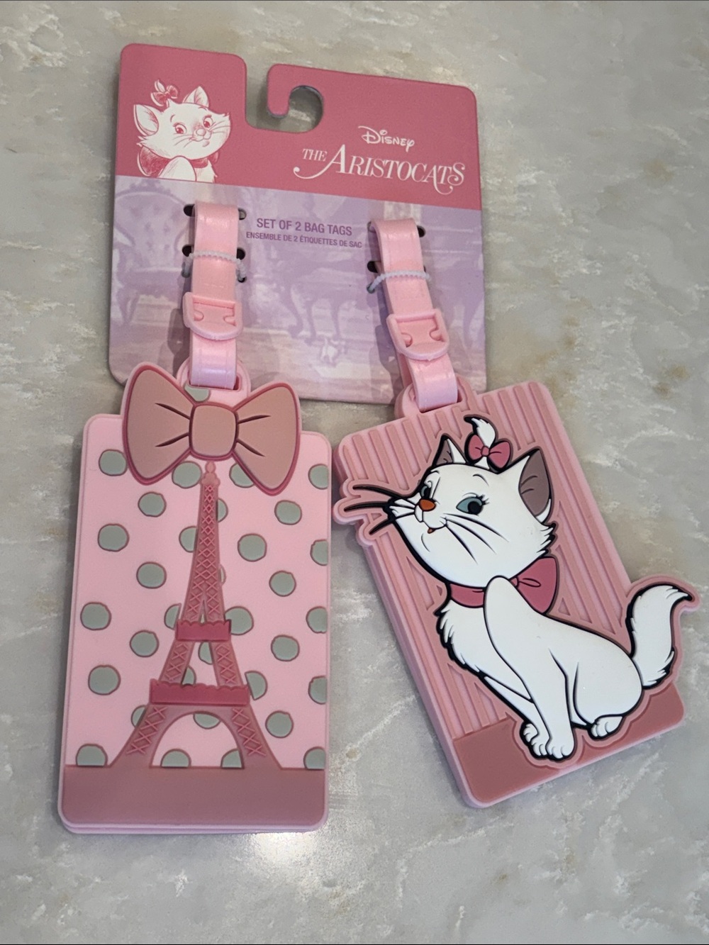 NWT Disney Pink Aristocats Marie AND Eiffel Tower Parisian Luggage Tag Set of 2